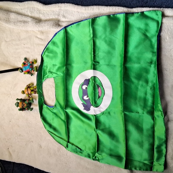 Teenage Mutant Ninja Turtles cape, 3 preloved 4" posable figures, hat & book - Picture 2 of 9